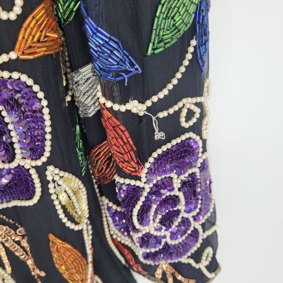 Crystal creations womens Large evening wear sequin beaded Vintage 80s glam silk - Picture 10 of 16